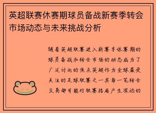 英超联赛休赛期球员备战新赛季转会市场动态与未来挑战分析
